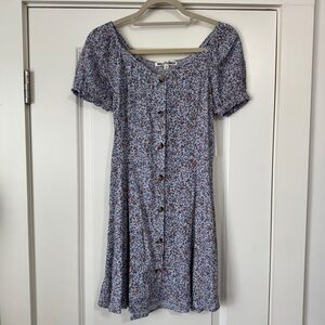 NEW Wallflower XS Blue Floral Mini Dress ~ 90’s Y2K Cottagecore Peasant Prairie
